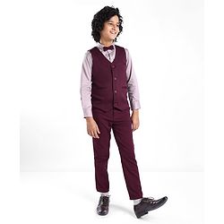 Pine Kids Full Sleeves Solid Color Party Suit With Bow - Wine