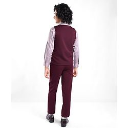 Pine Kids Full Sleeves Solid Color Party Suit With Bow - Wine