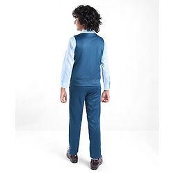 Pine Kids Full Sleeves Party Suit With Bow Solid Colour - Teal Blue