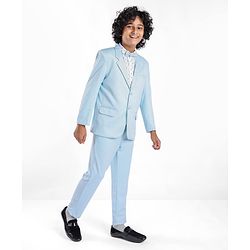 Pine Kids Full Sleeves Party Suit With Bow Solid Colour- Sky Blue