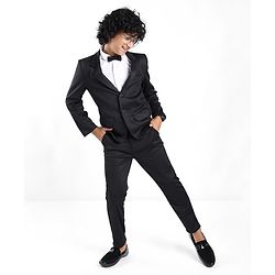 Pine Kids Full Sleeves 3 Pieces Party Suit With Bow Solid Colour - Black & White