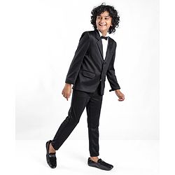 Pine Kids Full Sleeves 3 Pieces Party Suit With Bow Solid Colour - Black & White