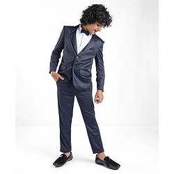 Pine Kids Full Sleeves 4 Pieces Party Suit With Bow Solid Colour - Navy Blue