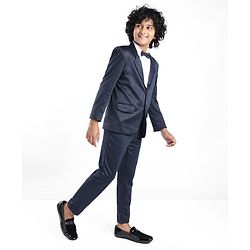 Pine Kids Full Sleeves 4 Pieces Party Suit With Bow Solid Colour - Navy Blue