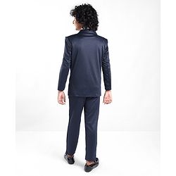 Pine Kids Full Sleeves 4 Pieces Party Suit With Bow Solid Colour - Navy Blue