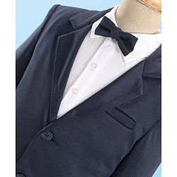 Pine Kids Full Sleeves 4 Pieces Party Suit With Bow Solid Colour - Navy Blue