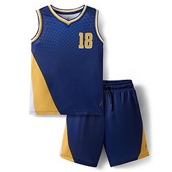 Pine Active Sleeveless Athleisure T-Shirt & Shorts Set 18 Print - Navy Blue