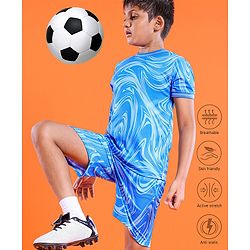 Pine Active Half Sleeves Knitted Athleisure T-Shirt & Shorts Set Marble Print - Blue