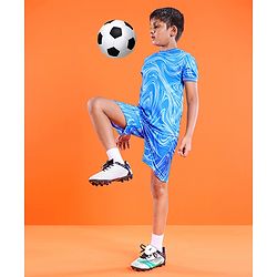 Pine Active Half Sleeves Knitted Athleisure T-Shirt & Shorts Set Marble Print - Blue