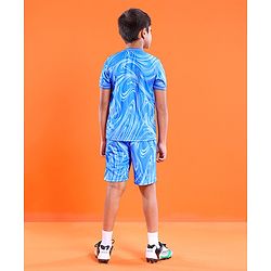 Pine Active Half Sleeves Knitted Athleisure T-Shirt & Shorts Set Marble Print - Blue