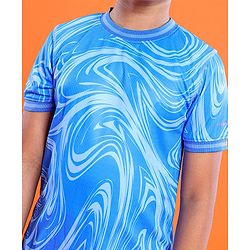 Pine Active Half Sleeves Knitted Athleisure T-Shirt & Shorts Set Marble Print - Blue