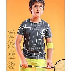 Pine Active Half Sleeves Checks & Numeric Printed T-Shirt - Black