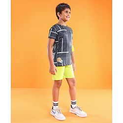 Pine Active Half Sleeves Checks & Numeric Printed T-Shirt - Black