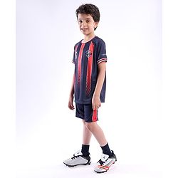 Pine Active Half Sleeves Tee with Shorts France Football Set - Red & Navy Blue
