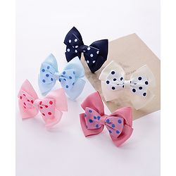 Pine Kids Free Size Bow & Butterfly Cips with Polka Dots Print Pack of 5 - Multicolour
