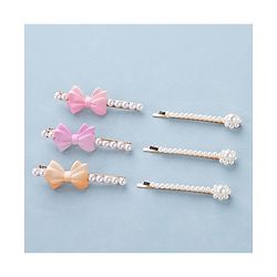 Pine Kids Hair Pins And Clips with Bow Applique Free Size Pack of 6 - Multicolour