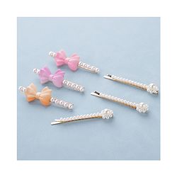 Pine Kids Hair Pins And Clips with Bow Applique Free Size Pack of 6 - Multicolour
