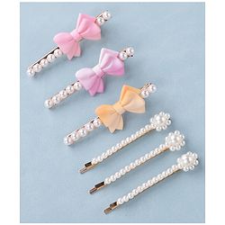 Pine Kids Hair Pins And Clips with Bow Applique Free Size Pack of 6 - Multicolour