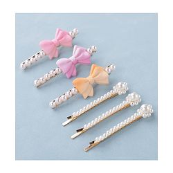 Pine Kids Hair Pins And Clips with Bow Applique Free Size Pack of 6 - Multicolour