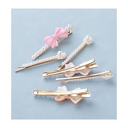 Pine Kids Hair Pins And Clips with Bow Applique Free Size Pack of 6 - Multicolour
