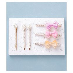 Pine Kids Hair Pins And Clips with Bow Applique Free Size Pack of 6 - Multicolour