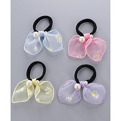 Pine Kids Free Size Rubber Bands Set with Pearl & Floral Design Pack of 4 -  Multicolor