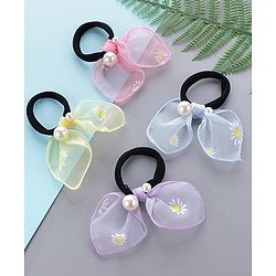 Pine Kids Free Size Rubber Bands Set with Pearl & Floral Design Pack of 4 -  Multicolor