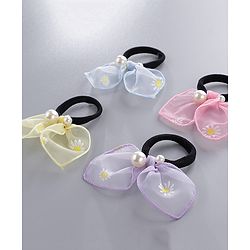 Pine Kids Free Size Rubber Bands Set with Pearl & Floral Design Pack of 4 -  Multicolor