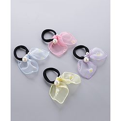 Pine Kids Free Size Rubber Bands Set with Pearl & Floral Design Pack of 4 -  Multicolor