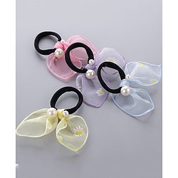 Pine Kids Free Size Rubber Bands Set with Pearl & Floral Design Pack of 4 -  Multicolor