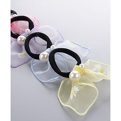 Pine Kids Free Size Rubber Bands Set with Pearl & Floral Design Pack of 4 -  Multicolor