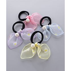 Pine Kids Free Size Rubber Bands Set with Pearl & Floral Design Pack of 4 -  Multicolor