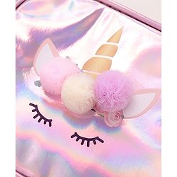 Pine Kids Sling Bag With Unicorn Print & Pom Pom Applique -Pink