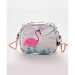 Pine Kids Sling Bag With Flamingo Bird Print - Silver