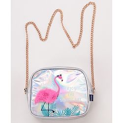 Pine Kids Sling Bag With Flamingo Bird Print - Silver