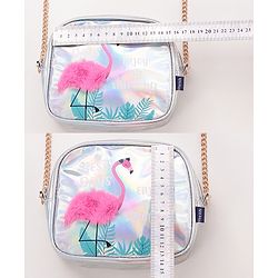 Pine Kids Sling Bag With Flamingo Bird Print - Silver