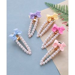 Pine Kids Free Size Pearls & Bow Applique Hair Clips Pack of 5 - Multicolour