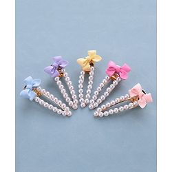 Pine Kids Free Size Pearls & Bow Applique Hair Clips Pack of 5 - Multicolour