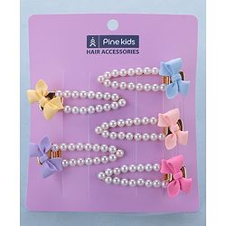 Pine Kids Free Size Pearls & Bow Applique Hair Clips Pack of 5 - Multicolour