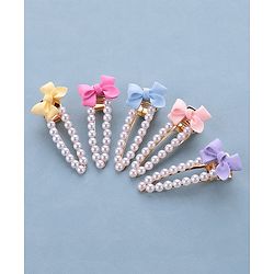 Pine Kids Free Size Pearls & Bow Applique Hair Clips Pack of 5 - Multicolour