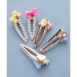 Pine Kids Free Size Pearls & Bow Applique Hair Clips Pack of 5 - Multicolour