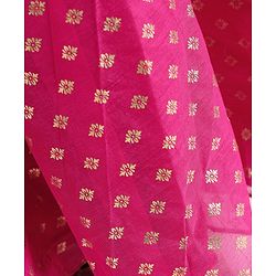 Pine Kids Full Sleeves Floral Detailing Choli with Foil Printed Lehenga Set with Dupatta - Pink