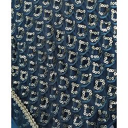 Pine Kids Woven Sleeveless Floral Sequin Embroidered Choli & Lahenga Set with Dupatta - Blue