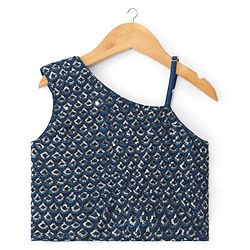 Pine Kids Woven Sleeveless Floral Sequin Embroidered Choli & Lahenga Set with Dupatta - Blue
