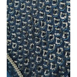 Pine Kids Woven Sleeveless Floral Sequin Embroidered Choli & Lahenga Set with Dupatta - Blue