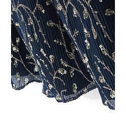 Pine Kids Woven Sleeveless Floral Sequin Embroidered Choli & Lahenga Set with Dupatta - Blue