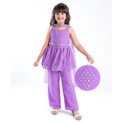 Pine Kids  Sleeveless Embroidered Kurti & Salwar Set with Dupatta Lilac