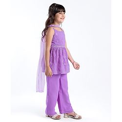 Pine Kids  Sleeveless Embroidered Kurti & Salwar Set with Dupatta Lilac