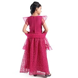 Pine Kids All Over Embroidered Half Sleeves Choli Lehenga set with Dupatta- Pink