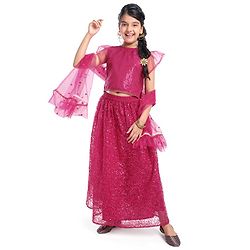 Pine Kids All Over Embroidered Half Sleeves Choli Lehenga set with Dupatta- Pink